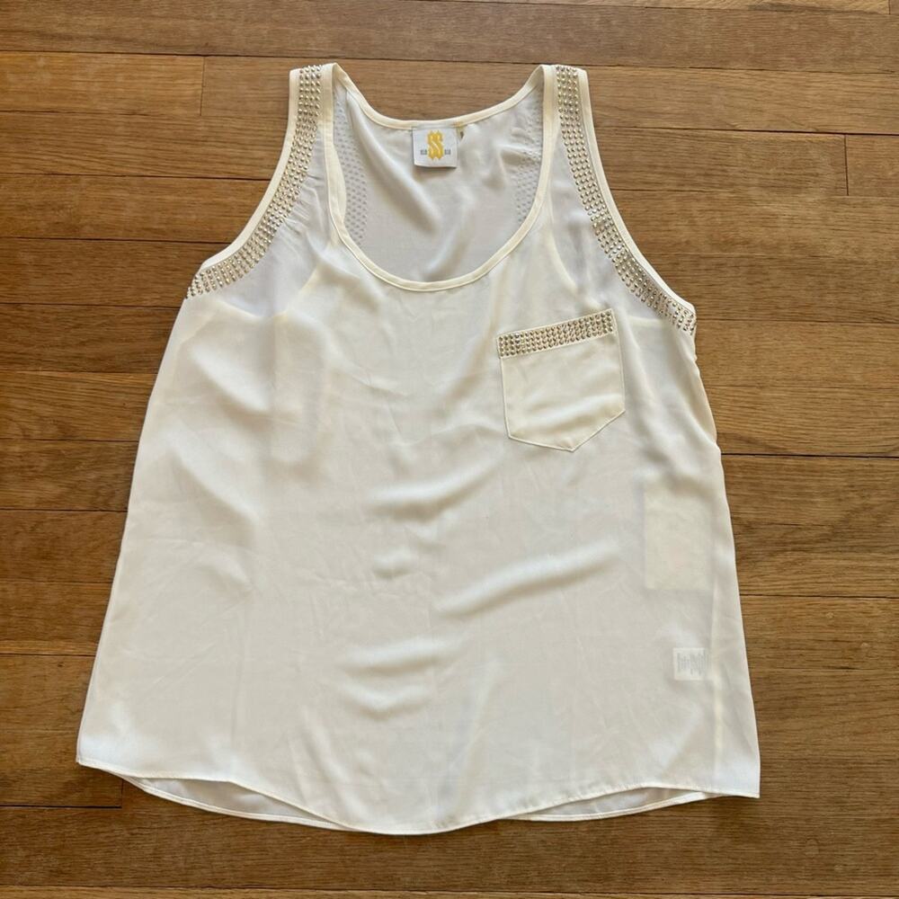NWT Sis Sis light gold embellished tank camisole blouse shirt top sz small S b26